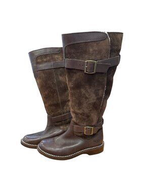 UGG Australia Womens Tall Leather & Suede Brown Buckle Sheepskinn Boots Sz 6 EUC